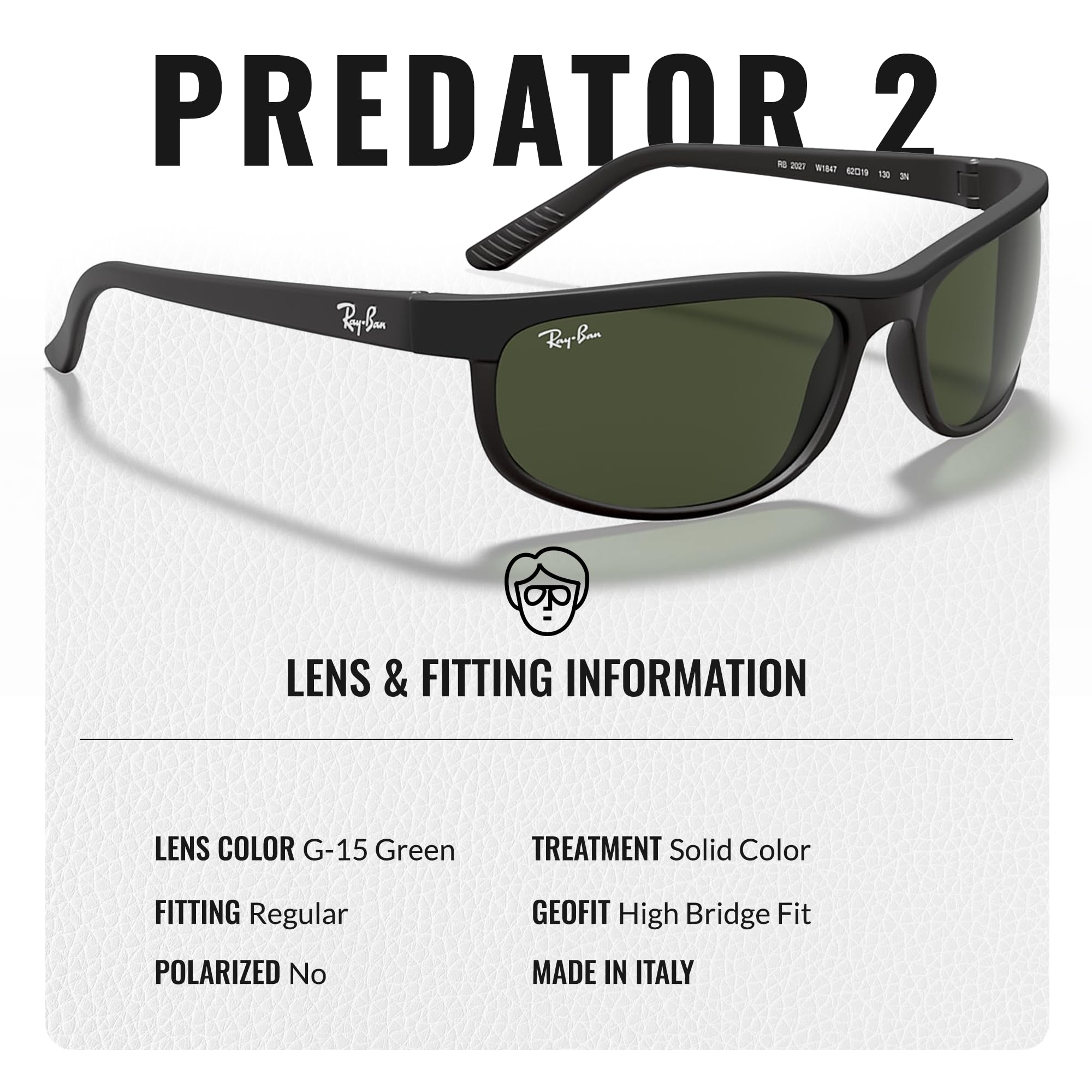 Ray-Ban RB2027 PREDATOR 2 Rectangle Sunglasses With Eyewear Kit Bundle - High Bridge Fit - Ideal Formal and Casual Wear Retro Sunglasses