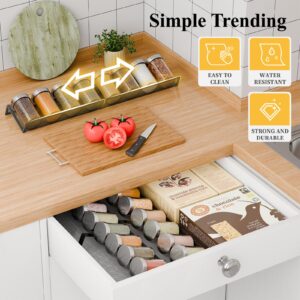 Simple Trending Spice Drawer Organizer,8 Piece Metal Mesh Expandable from 10.75" to 21.5" Insert,Hold up 48 Spice Jars Kitchen Countertop Rack Tray，for Drawer/Countertop (Jars not included)