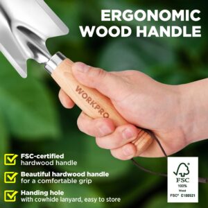 WORKPRO 11" Garden Hand Trowel, Heavy Duty Polished Stainless Steel Garden Shovels with Wood Handle, Small Gardening Hand Tools for Digging, Planting, Measure, Transplanting