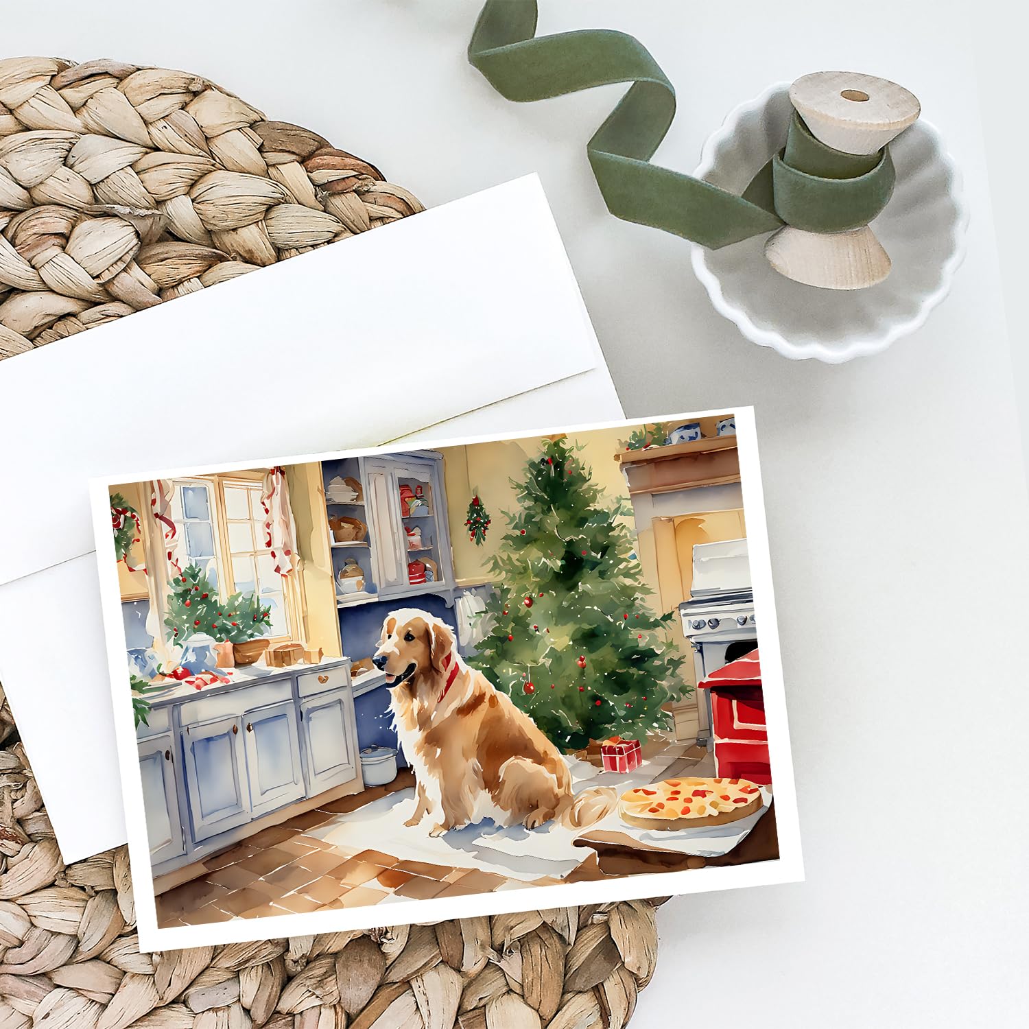 Caroline's Treasures DAC3802GCA7P Golden Retriever Christmas Cookies Greeting Cards Pack of 8 Blank Cards with Envelopes Whimsical A7 Size 5x7 Blank Note Cards