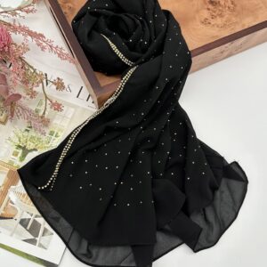 Xirhoot Hijab for Women Premium Chiffon Hijab Rhinestone Hijab Scraf for Women Muslim (Black)