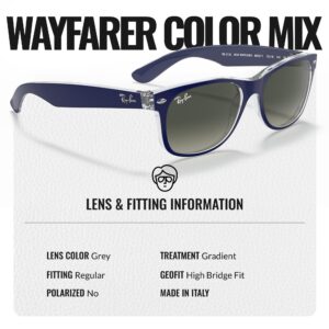 Ray-Ban RB2132 New Wayfarer Color Mix Square Shape Sunglasses With Eyewear Kit Bundle - High Bridge Fit - Ideal Formal and Casual Wear Square Sunglasses