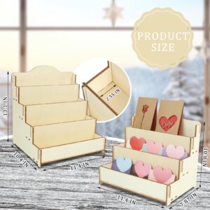 2 Pcs 3/4 Tier Greeting Card Display Stand Wooden Stickers Display Risers Portable Blank Retail Display Shelves for Greeting Cards Photos Postcard Jewelry Comic Book Craft Counter Vendor Events