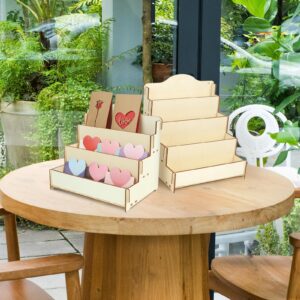 2 Pcs 3/4 Tier Greeting Card Display Stand Wooden Stickers Display Risers Portable Blank Retail Display Shelves for Greeting Cards Photos Postcard Jewelry Comic Book Craft Counter Vendor Events