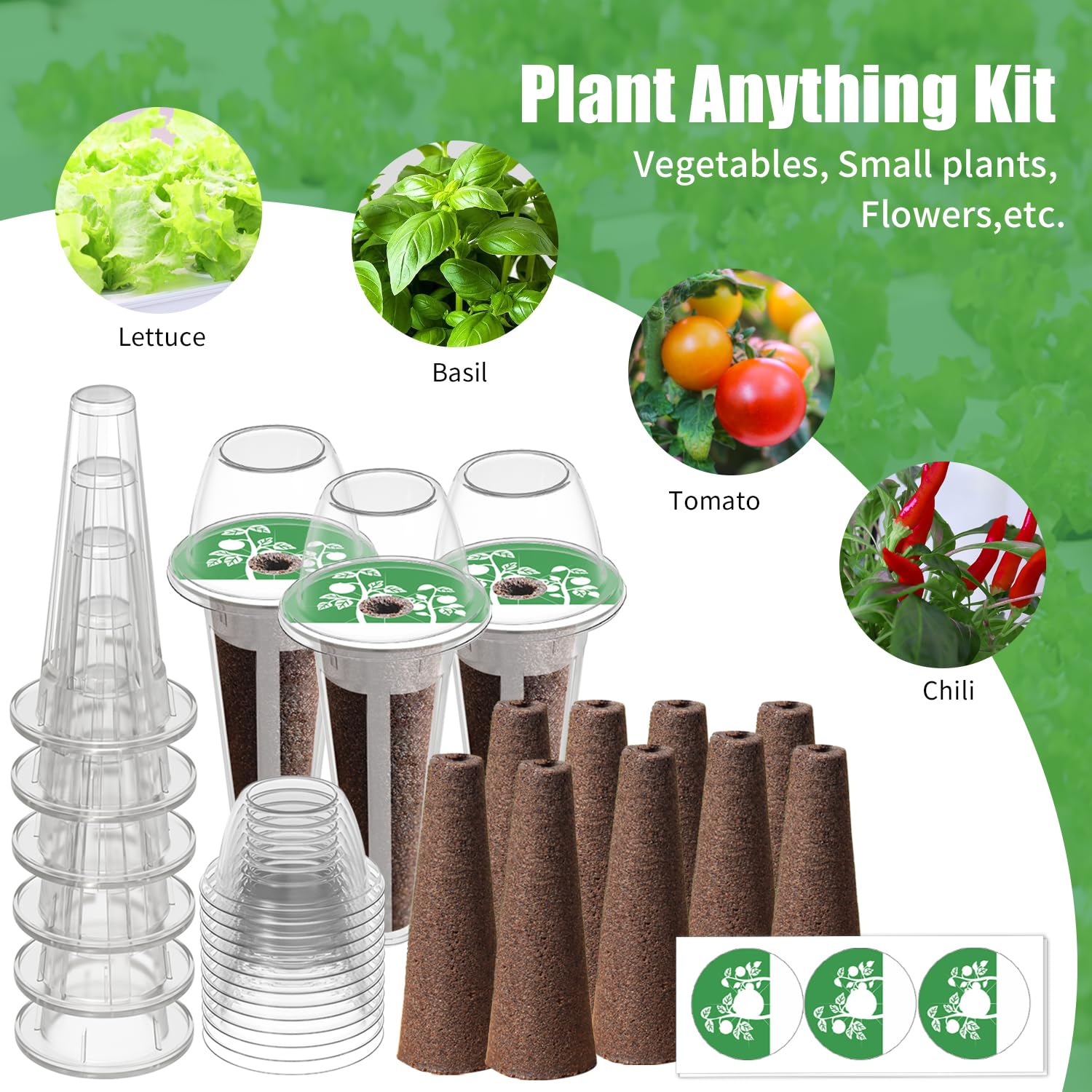 Seed Pod Kit Compatible with Aero Garden and All Brands - Grow Anything Kit for Indoor Garden Hydroponics Growing System with 12 Grow Sponges, 12 Pod Labels, 12 Plant Baskets Domes