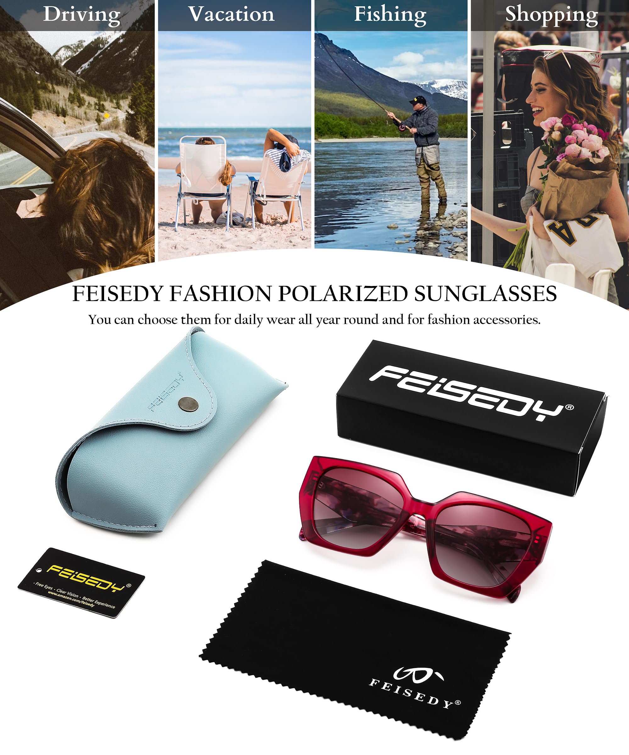 FEISEDY Trendy Polarized Sunglasses, Oversized Irregular TR Frame for Women Men, Retro Shades UV400 B0016