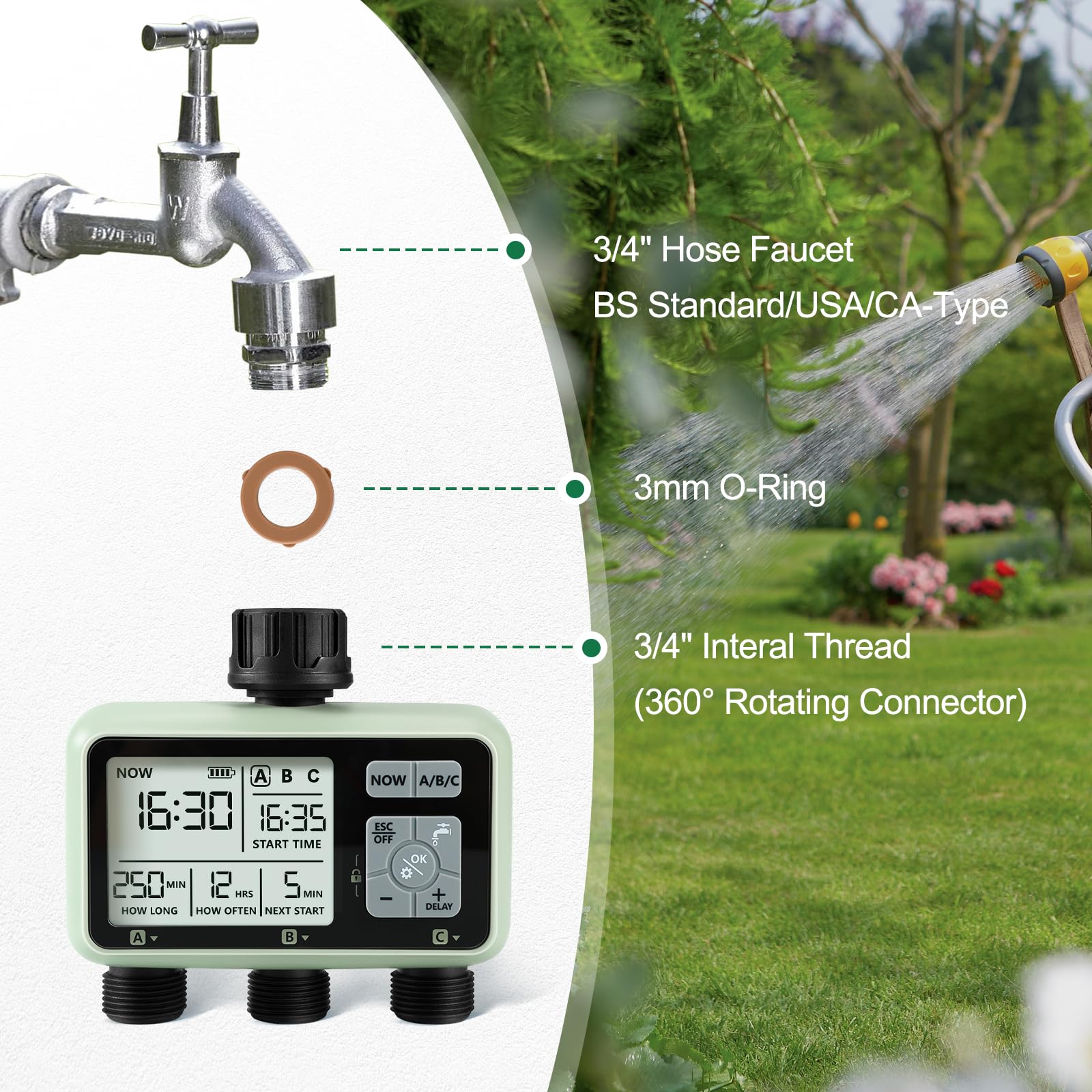 CROSOFMI Watering Timer,Sprinkler Timer Programmable Garden Outdoor Hose Faucet Timer with Rain Delay/Manual/Automatic Watering System,Waterproof Digital Irrigation Timer System for Lawns,3 Outlet