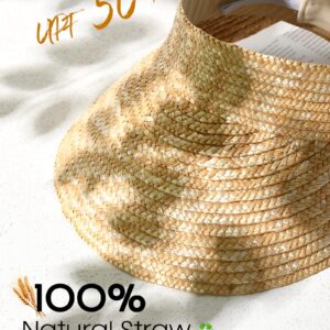 FURTALK Natural Straw Visors Sun Visor Hats for Womens Summer Straw Sun Beach Hat Foldable Roll Up Ponytail Beach Hat