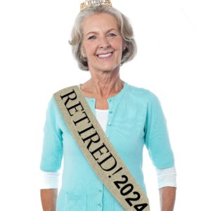 2024 Retirement Sash - Celebrate Retirement Luxurious Glitter Sash for Women with Oversized Metal Pin. Perfect for Retirement Parties, & Special Events by JPACO (Gold 2024)