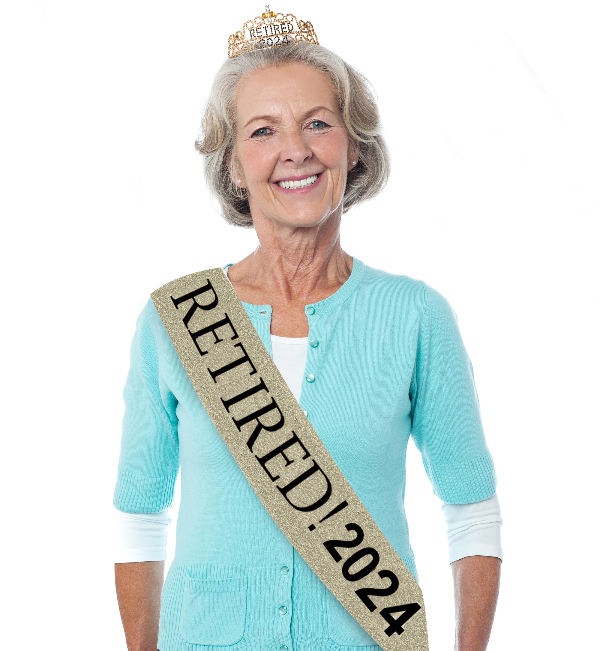 2024 Retirement Sash - Celebrate Retirement Luxurious Glitter Sash for Women with Oversized Metal Pin. Perfect for Retirement Parties, & Special Events by JPACO (Gold 2024)