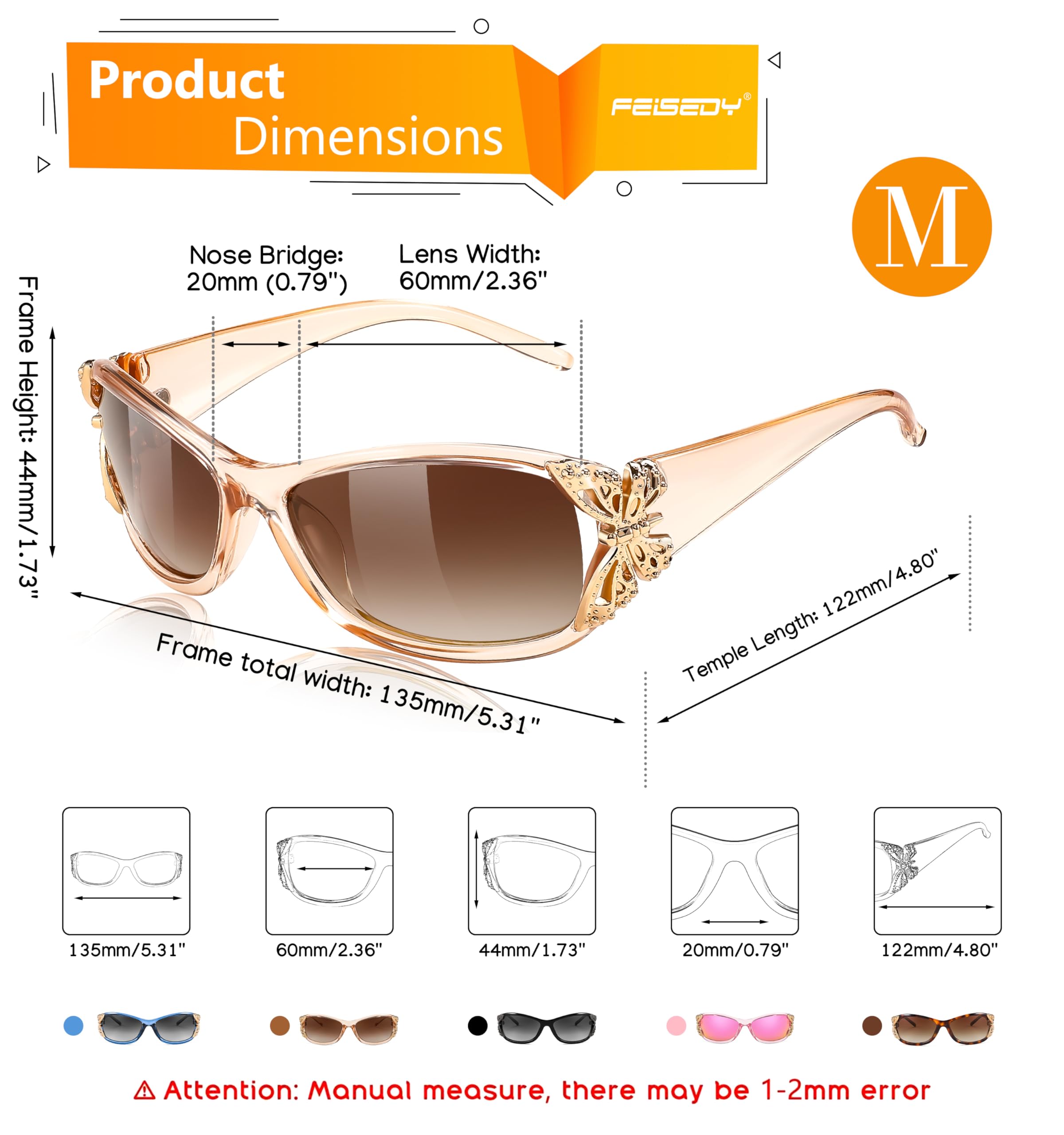 FEISEDY Trendy Polarized Y2K Sunglasses Wrap Around Butterfly Design Fashion Sunnies UV400 Protection B0078