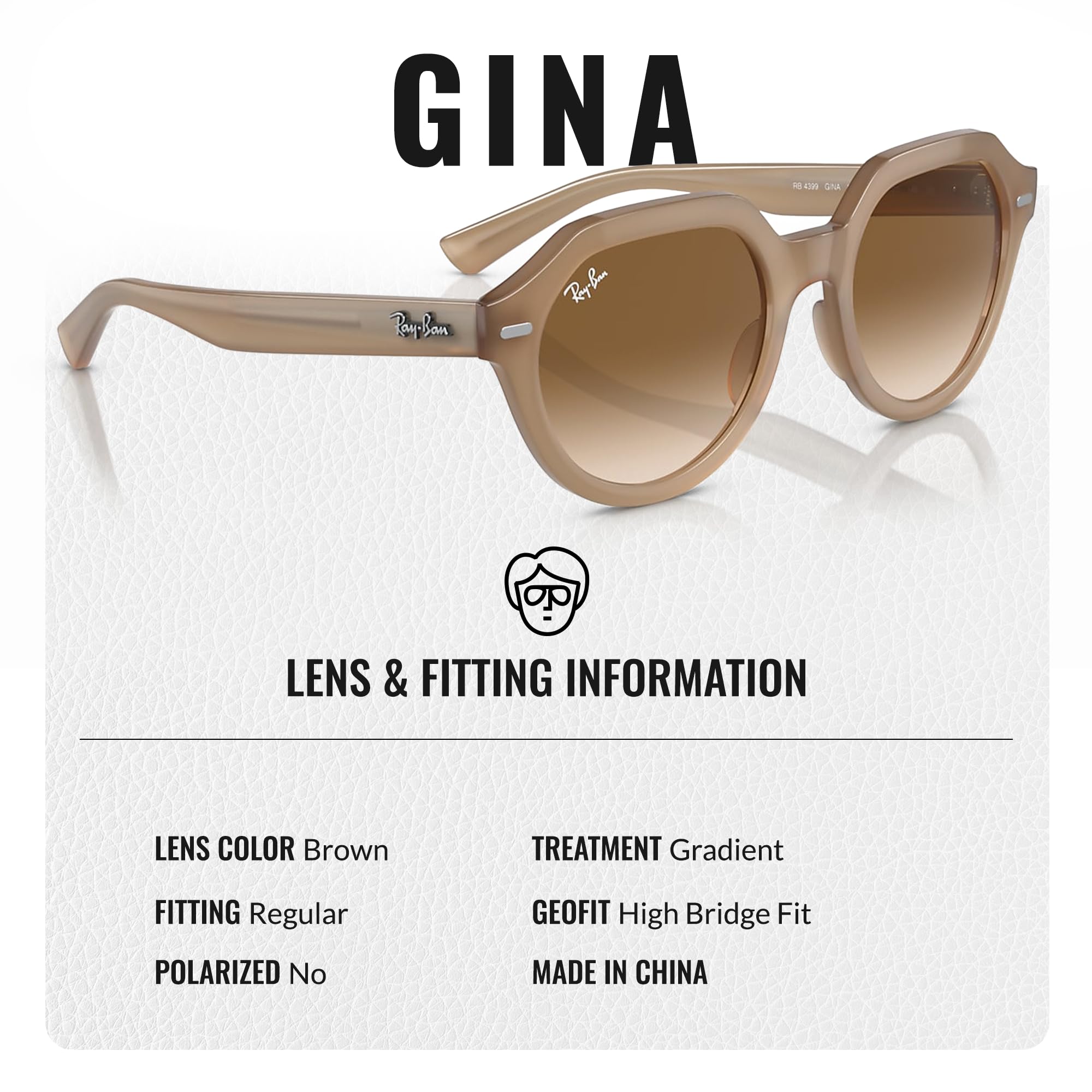 Ray-Ban RB4399 GINA Square Shape Sunglasses With Eyewear Kit Bundle - High Bridge Fit - Ideal Formal and Casual Wear Square Sunglasses