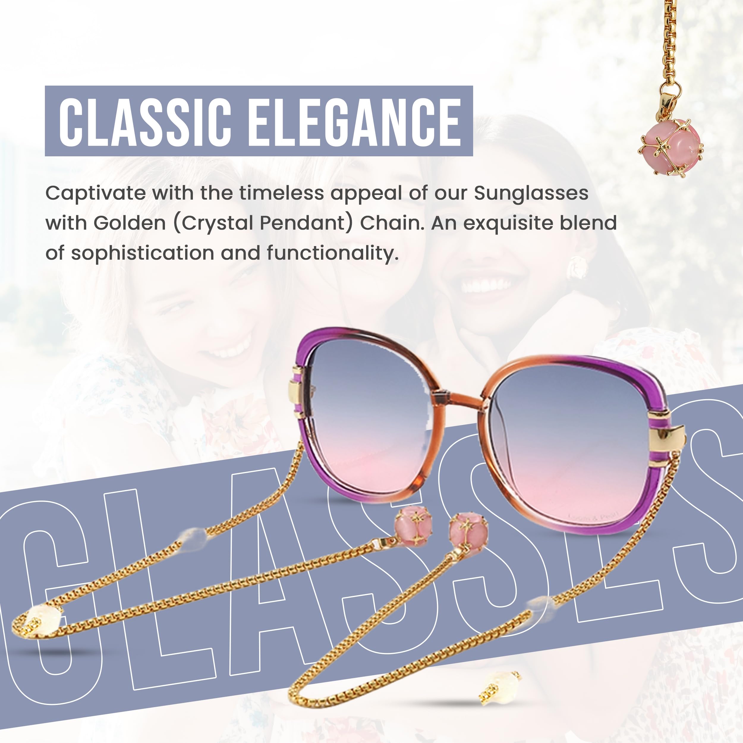 Loom&Pearl Armless Chain Temple Sunglasses Pull Me Close Shades + Gold Chains And Hold Me Down Charms Shades with Non-Slip Holds on Ears