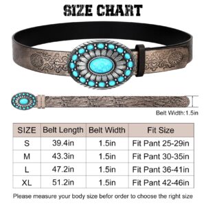 XZQTIVE Women Western Leather Belt Vintage Country Belts For Cowgirl Jeans Dresses Ladies Concho Belt With Turquoise Buckle