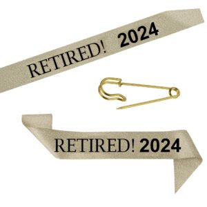 2024 Retirement Sash - Celebrate Retirement Luxurious Glitter Sash for Women with Oversized Metal Pin. Perfect for Retirement Parties, & Special Events by JPACO (Gold 2024)