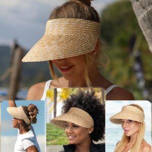 FURTALK Natural Straw Visors Sun Visor Hats for Womens Summer Straw Sun Beach Hat Foldable Roll Up Ponytail Beach Hat