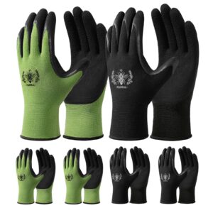 pleneal gardening gloves for women men - 6 pairs breathable garden gloves with grip, latex coated outdoor working gloves for lawn yard, medium size fits most