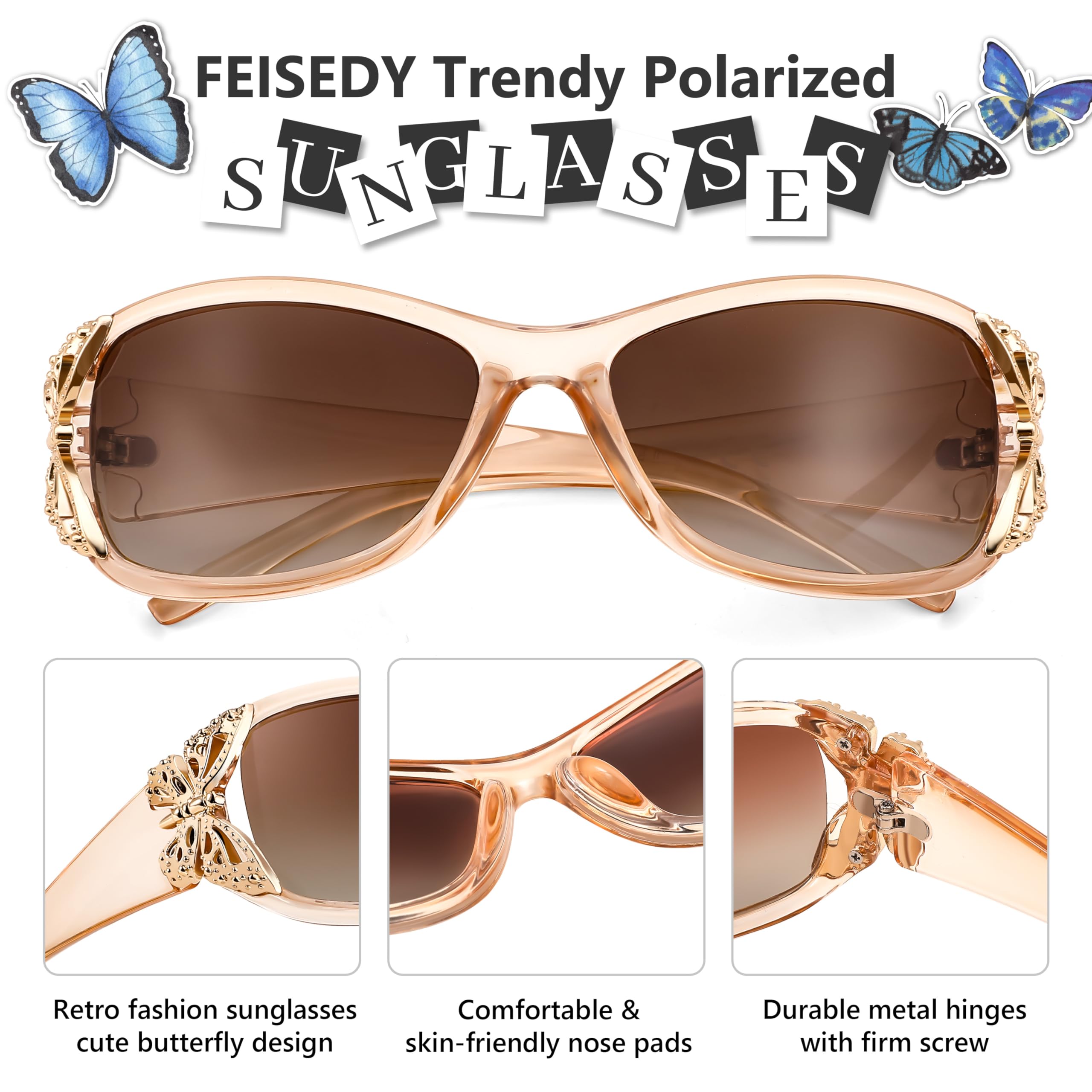 FEISEDY Trendy Polarized Y2K Sunglasses Wrap Around Butterfly Design Fashion Sunnies UV400 Protection B0078