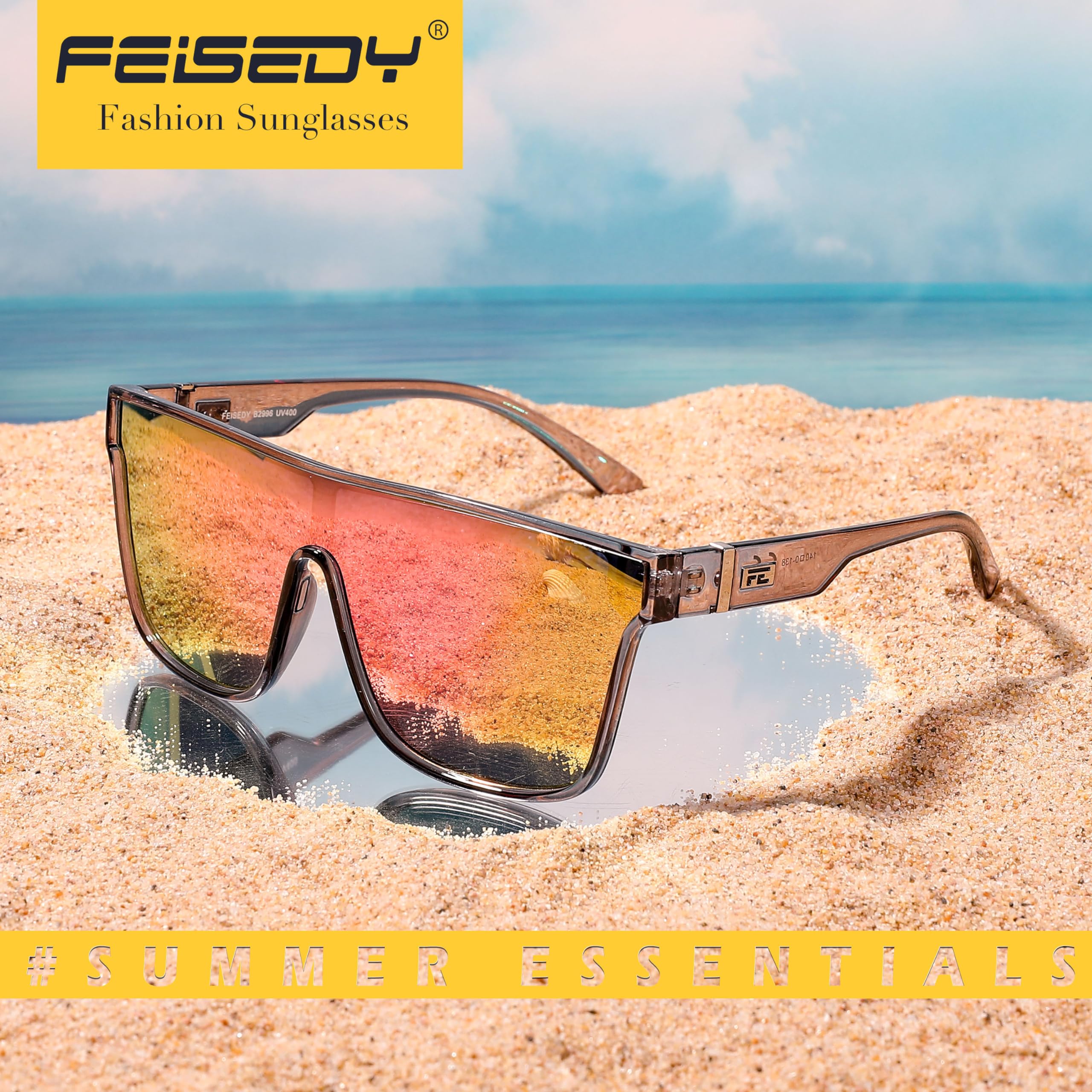 FEISEDY Fashion Flat Top Sunglasses Trendy Oversized Square Shades Women Men UV400 B2996