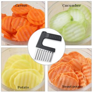 Crinkle Cutter for Veggies, JJOO Stainless Steel Crinkle Cut Knife for Potato Cucumber Carrot Fruit, French Fry Potato Slicer (Black, Dishwasher Safe)