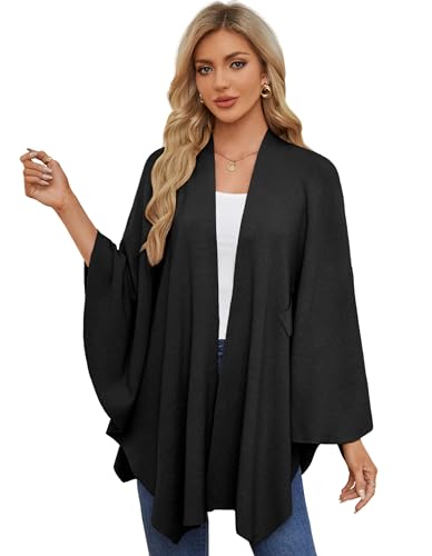 PULI Women's Elegant Shawl Wraps Soft Open Front Poncho Sweater for Spring Fall Winter Black