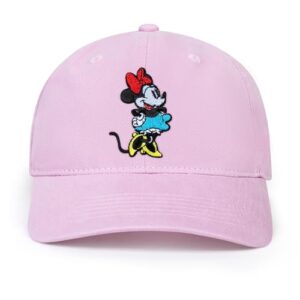 disney women's standard adult baseball cap, minnie mouse adjustable dad hat, pink, one size