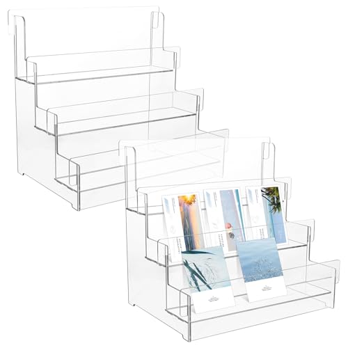 DOSTATNI 2 Pcs 3 Tier Acrylic Greeting Card Display Sticker Display Stand Greeting Card Organizer Postcard Organizer Retail Display Racks Business Card Holder for Vendors Desk Counter Retail