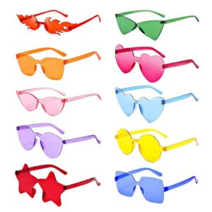 Geopty 10 Pack Fun Colorful Rimless Party Sunglasses Bulk Retro Funny Glasses Set for Bachelor Party Favors