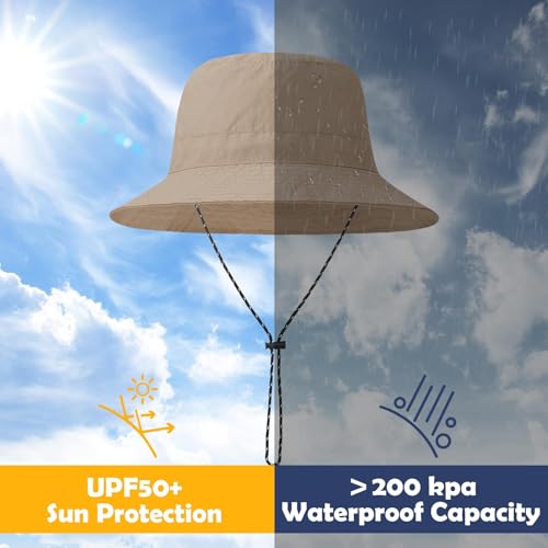 Durio Waterproof Bucket Hat for Women UPF 50+ Sun Hat UV Protection Packable Rain Hats for Women Lightweight Hiking Hat Khaki One Size