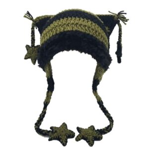 beanies cat beanie y2k beanie goth knit hat grunge crochet hats for women y2k accessories (black green)