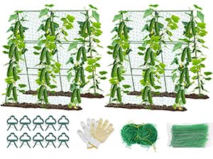 2 PCS Cucumber Trellis for Climbing Plants Outdoor, Garden Trellis for Raised Bed Garden,Vegetable Grow Supports with Climbing Net for Tomato Bean Squash, Grape Zucchini (2PCS)