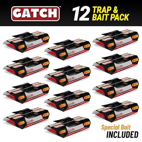 GATCH Roach Traps Indoor (12 Pack), Sticky Baited Cockroach Traps, Roach Killer Indoor Infestation, Adhesvie Glue Traps for Roaches, Insects, Home Bug Ant Spider Cricket, Child & Pet Friendly