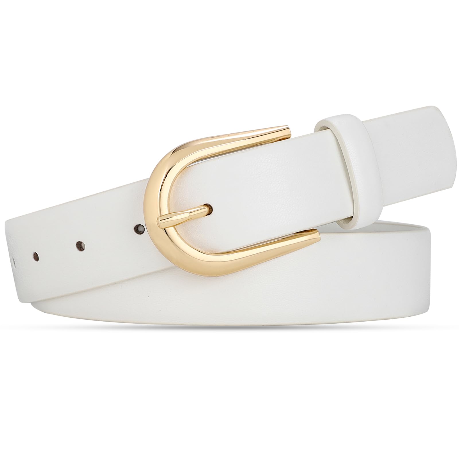 SANSTHS Women's Leather Belt for Jeans Pants Fashion Gold Buckle Ladies Dress Waist Belt,White,S