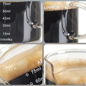 BCnmviku 2 PACK Espresso Glass Measuring Cup Triple Pitcher Milk Cup 75ML Espresso Cups with Handle Espresso Shot Glass with V-Shaped Mouth Clear Glass Espresso Accessories Milk Frothing Pitcher