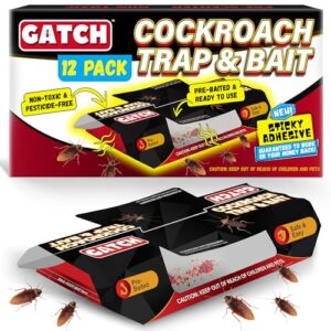 gatch roach traps indoor (12 pack), sticky baited cockroach traps, roach killer indoor infestation, adhesvie glue traps for roaches, insects, home bug ant spider cricket, child & pet friendly