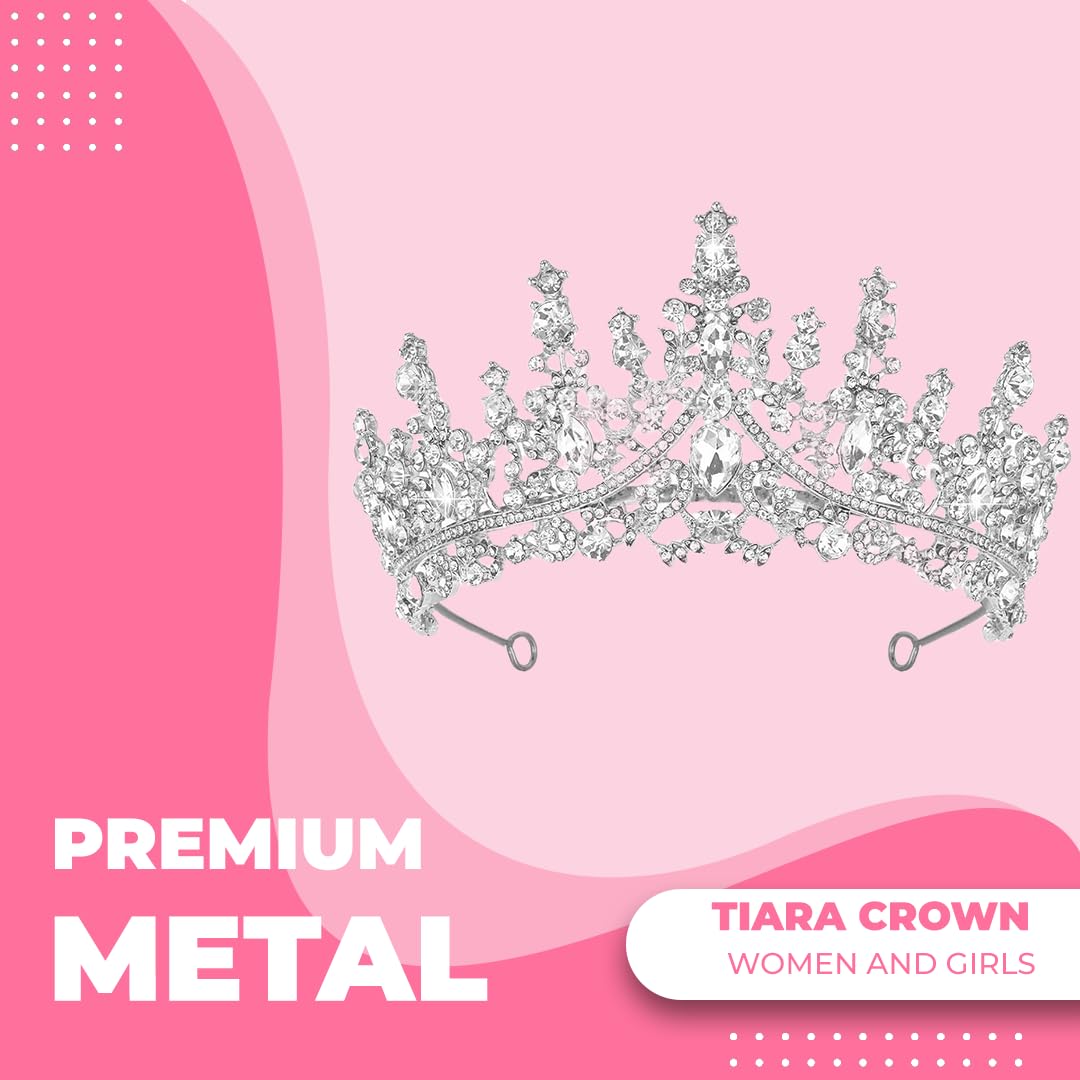 Papoopy Tiara Crown for Women, Headband Hair Accessories for Birthday Wedding Party Costume (Silver)