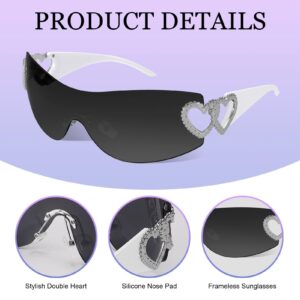 3 Pcs Y2K Rimless Sunglasses Women Men, Y2k Glasses Trendy Shield Wrap Around Sunglasses Oversized Fashion Frameless Sun Glasses UV400