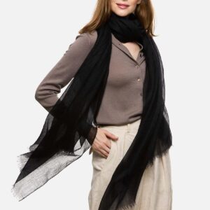 Ovcio Featherlight Black Cashmere Scarf - 100% Pure Cashmere Wrap Scarf for Women (87x39) with Gift Box