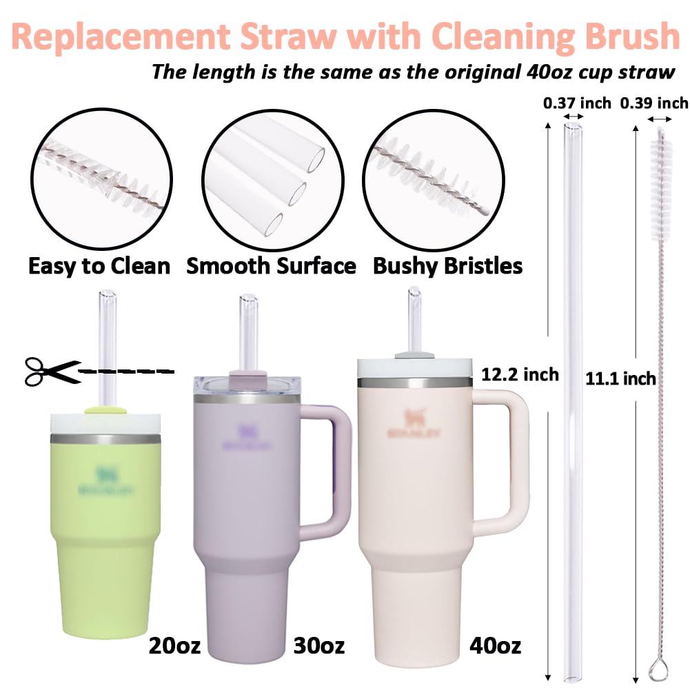 Asaleilipa Stanley Cup Accessories Set Including 3Pcs Cloud Straw Cover for 10MM Straws, 9Pcs Silicone Spill Proof Stopper, 3 Replacement Reusable Straws with Cleaner Brush for Stanley 40oz/30oz