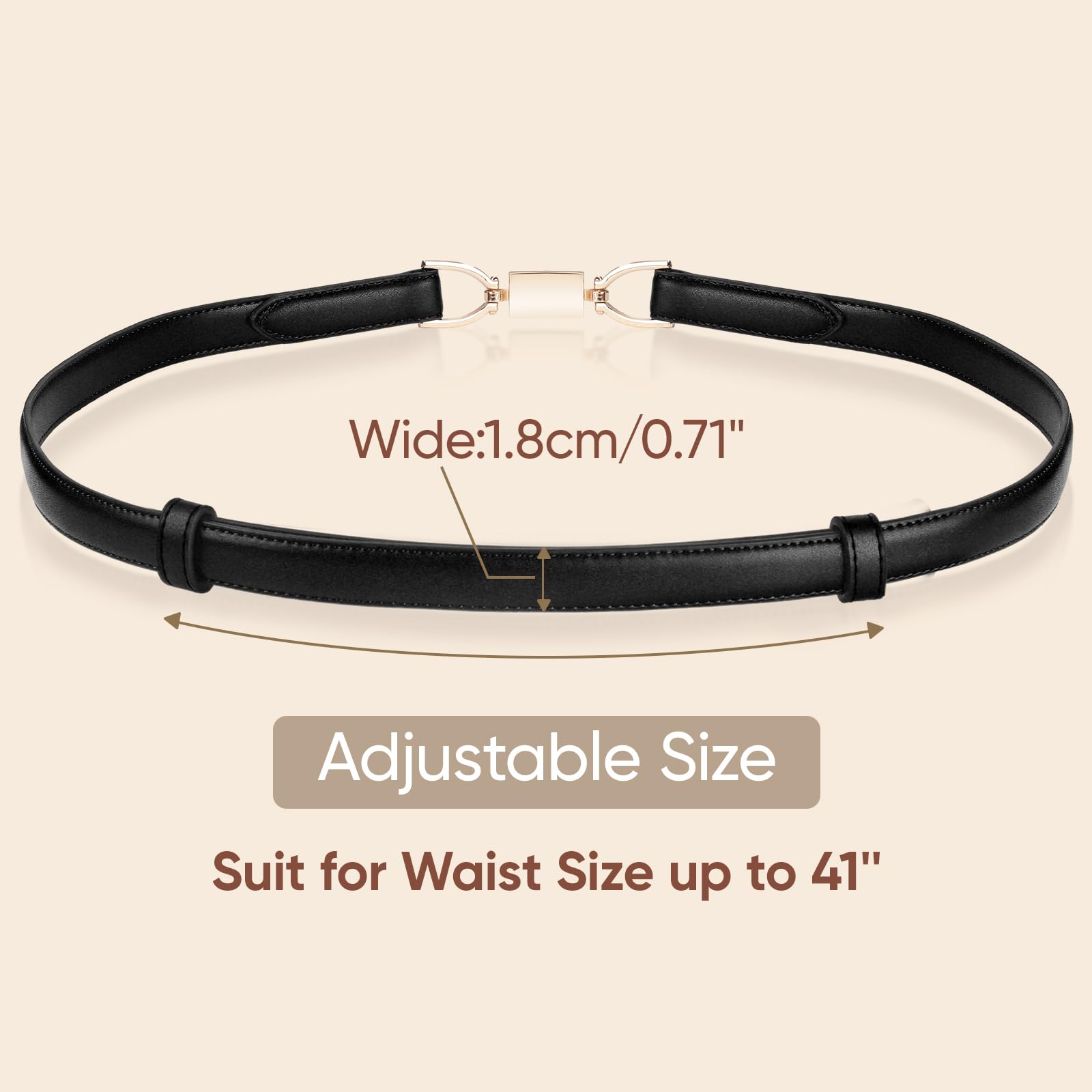 LIUYULIN Women Leather Belts for Dress Jeans Belt with Gold Buckle Skinny Waist Adjustable Belts for Lady, Black