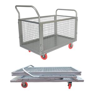 Forcecar Platform Truck Cart with Cage 4in1 Foldable Platform Truck Heavy Duty Push Cart Dolly Load 1600LBS W/Swivel Casters, Flatbed Fence Cart Hand Trucks for Warehouse,Groceries,Garage