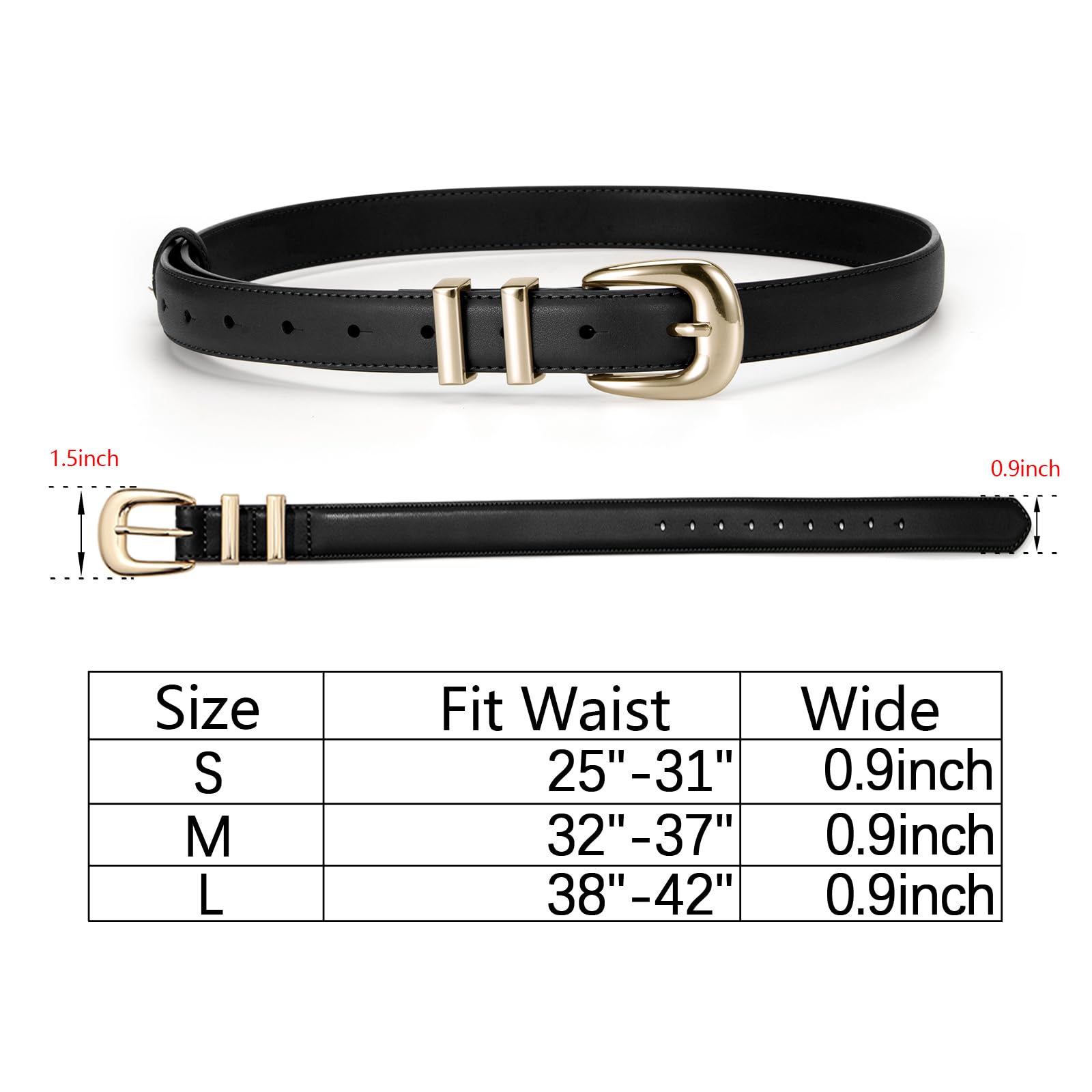 YooAi Womens Belt Fashion Leather Wais Belt for Jeans Pants Dresses with Gold Buckle Black 100 S