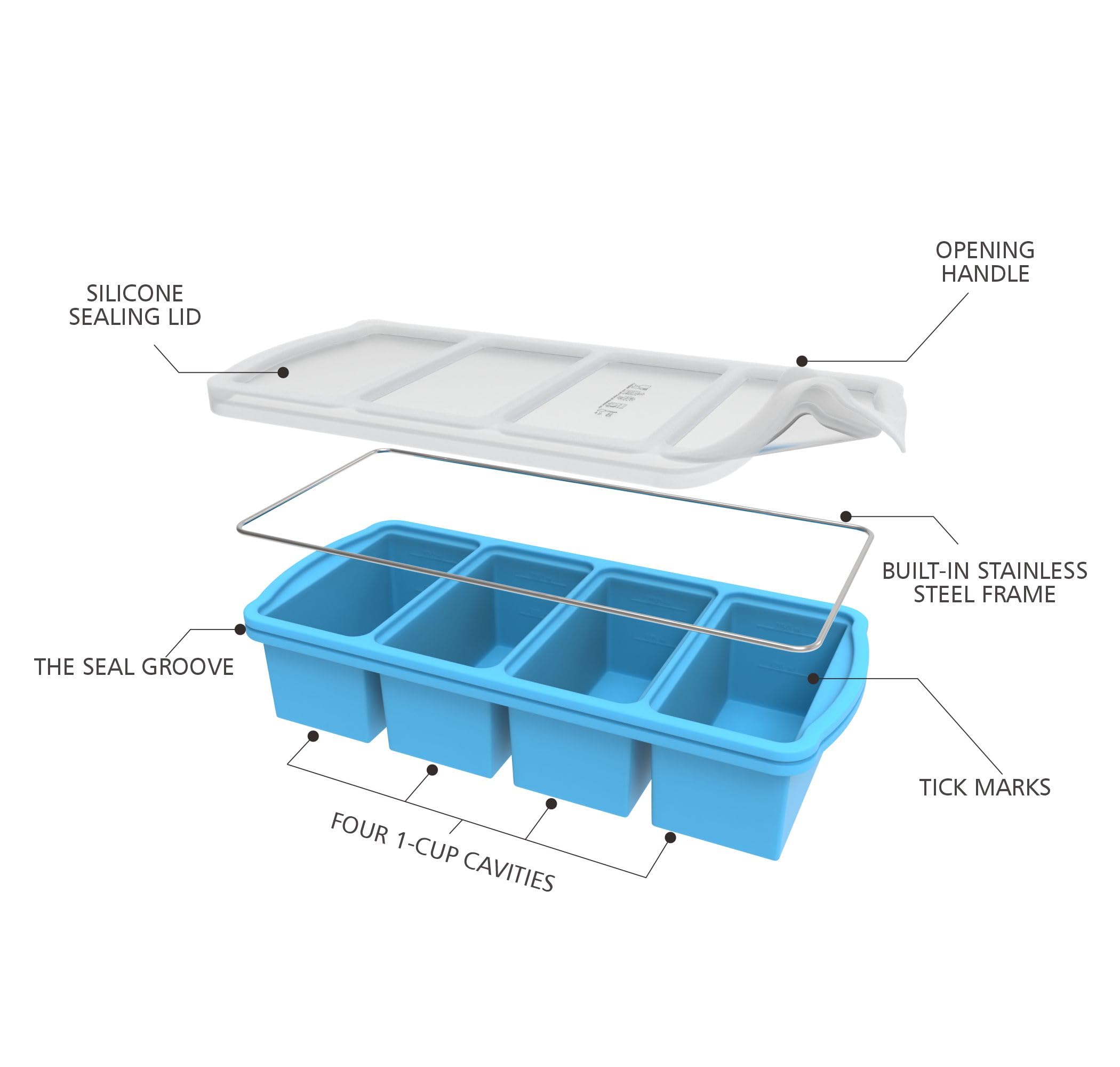 ZIP STANDING Silicone Freezer Trays with Lid,1-cup Soup Freezer Container large Ice Cube Molds with Reinforced Steel Ring Top for freezing Soup Sauce Broth Leftovers oven Dishwasher -Safe(2-Pack)