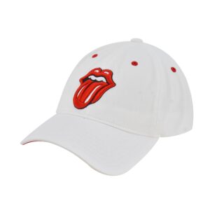 The Rolling Stones Women's Dad Hat, Lips Logo Adjustable Cotton Baseball Cap with Curved Brim, White, One Size