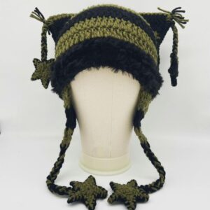 Beanies Cat Beanie Y2k Beanie Goth Knit Hat Grunge Crochet Hats for Women y2k Accessories (Black Green)