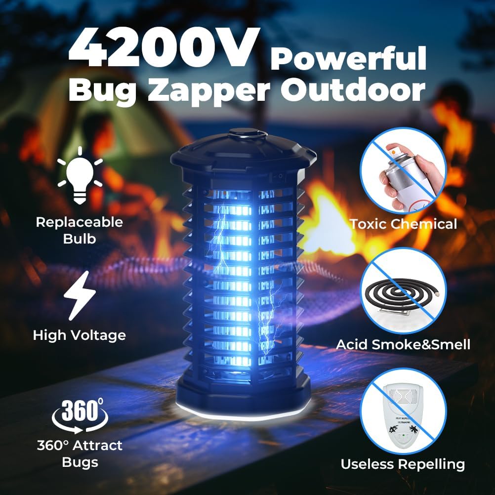 YISSVIC Bug Zapper Outdoor Indoor Waterproof Electric Mosquito Fly Zapper Killer Effective 4200V Plug in for Home Patio Office Courtyard