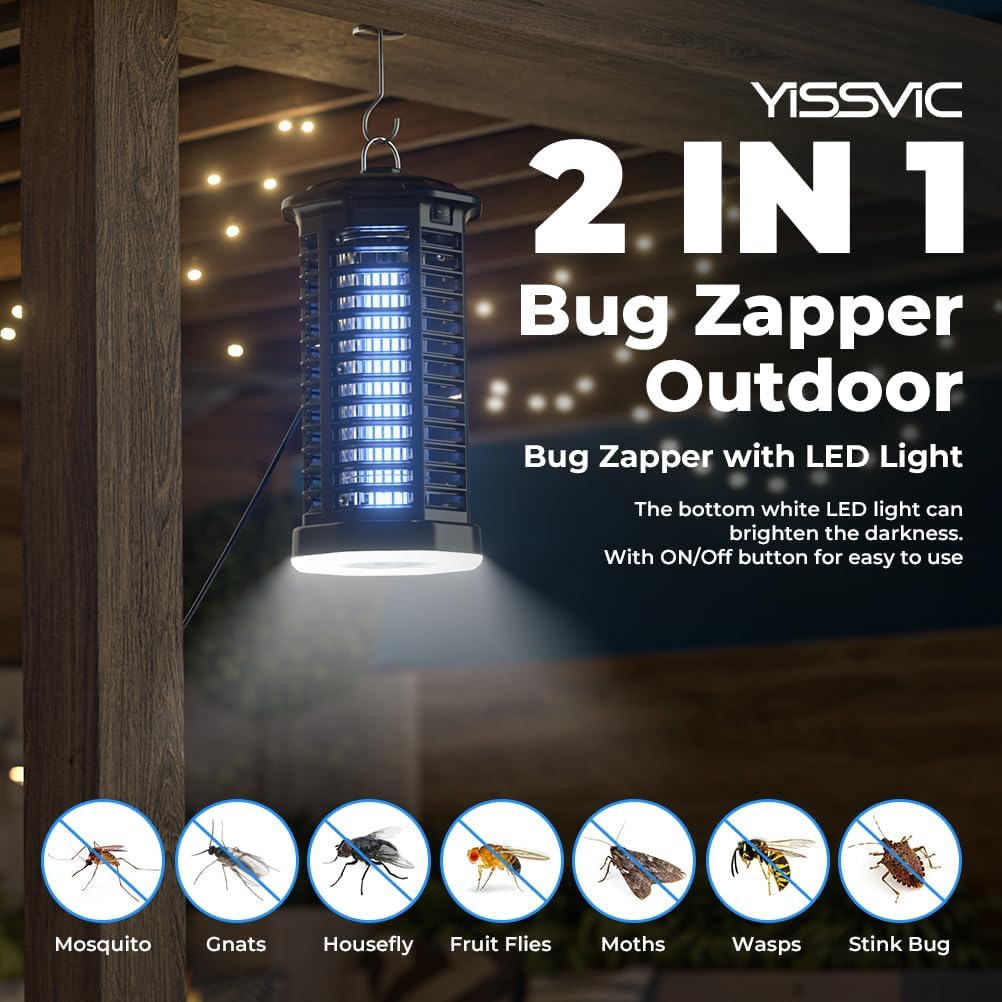 YISSVIC Bug Zapper Outdoor Indoor Waterproof Electric Mosquito Fly Zapper Killer Effective 4200V Plug in for Home Patio Office Courtyard