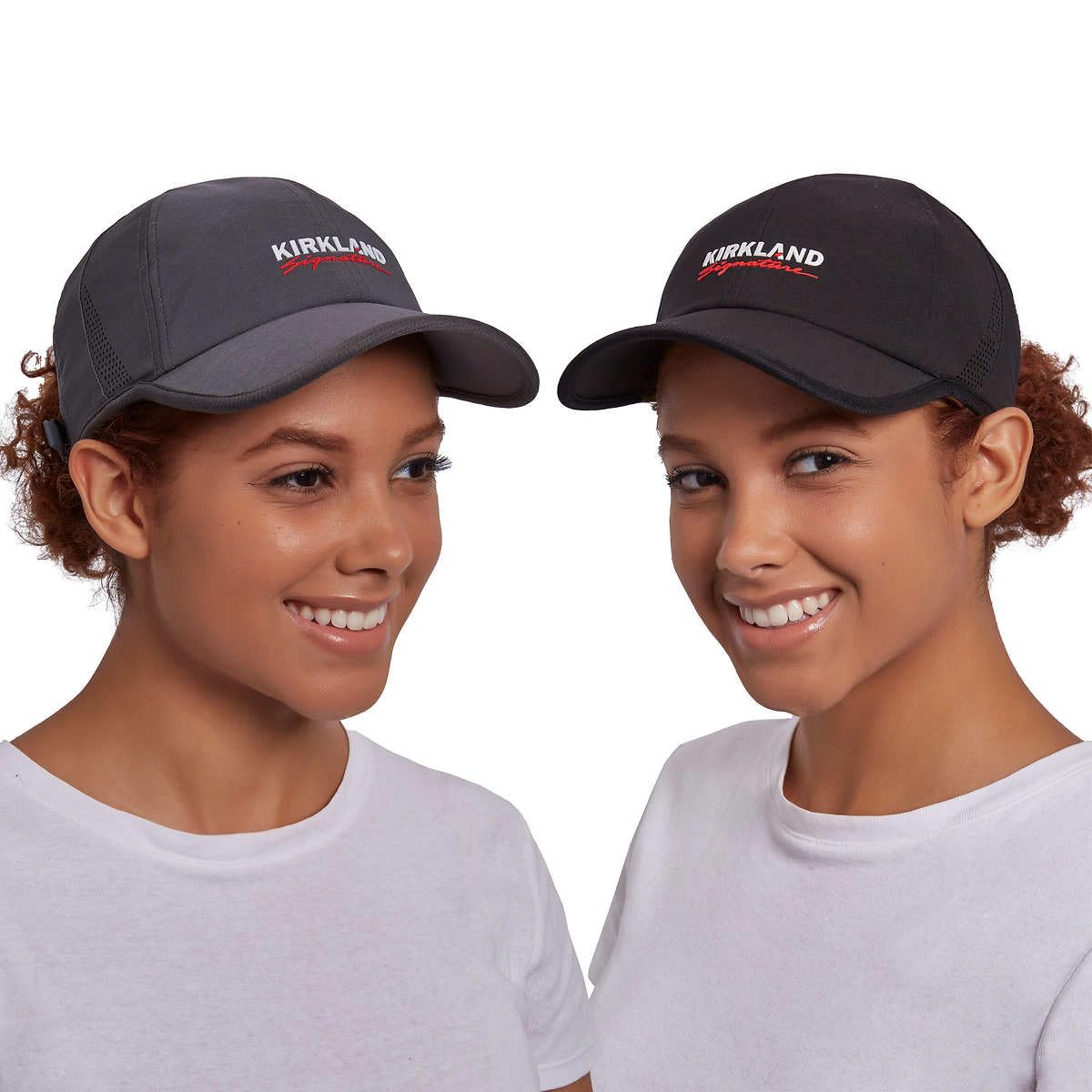 KIRKLAND Signature Unisex Logo Hat, 2-Pack (Adjustable fit, Grey and Black)