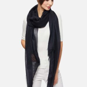 Ovcio Featherlight Black Cashmere Scarf - 100% Pure Cashmere Wrap Scarf for Women (87x39) with Gift Box