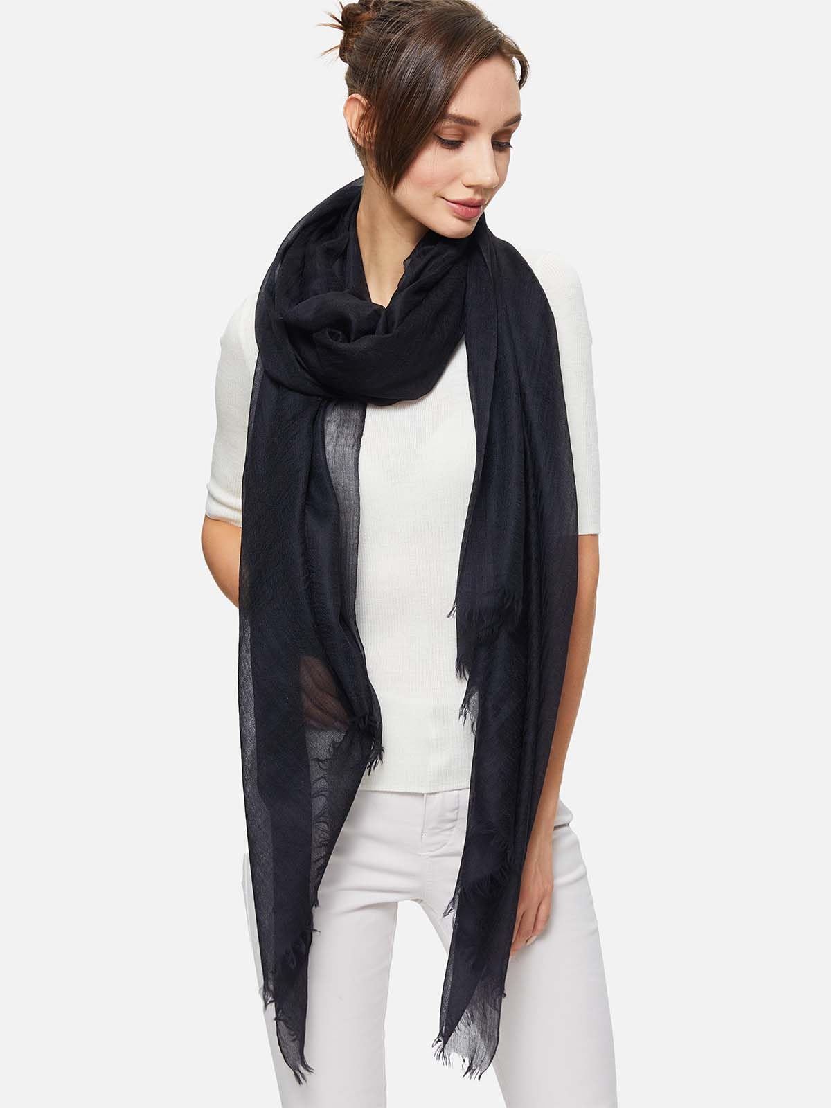 Ovcio Featherlight Black Cashmere Scarf - 100% Pure Cashmere Wrap Scarf for Women (87x39) with Gift Box